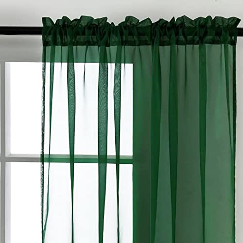 Sheer Voile Window Treatment Rod Pocket Curtain Panels for Kitchen Bedroom Living Room Drapes Sunlight Filtering Privacy Semi Home Decor Assorted Colors Sizes (Foliage Green / 52"W x 84"L (Pack of 2))