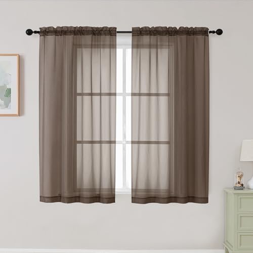 Chocolate Sheer Curtains for Bedroom Living Room 45 Inch Length 2 Panels (Chocolate / 42"W x 45"L (Pack of 2))