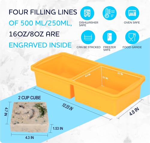 Silicone Freezer Trays with Lid (Yellow-2 cup)