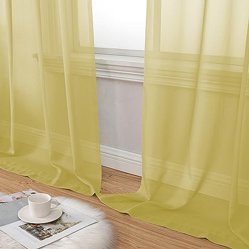 Yellow Sheer Curtains 2 Panel Sets 84 Inches Long (40"W x 84"L (Pack of 2) / Yellow)