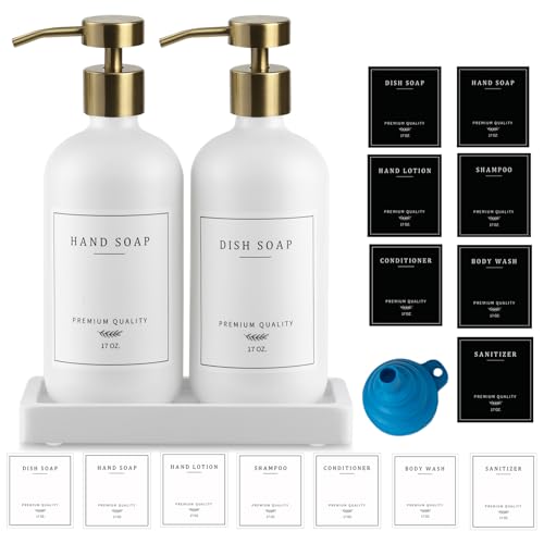 Soap Dispenser Bathroom (White Bottle/Gold Pump + Tray)