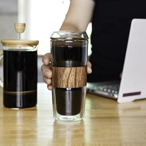All Glass Double Wall 14 oz Coffee Cups (14oz. Glass Lid)