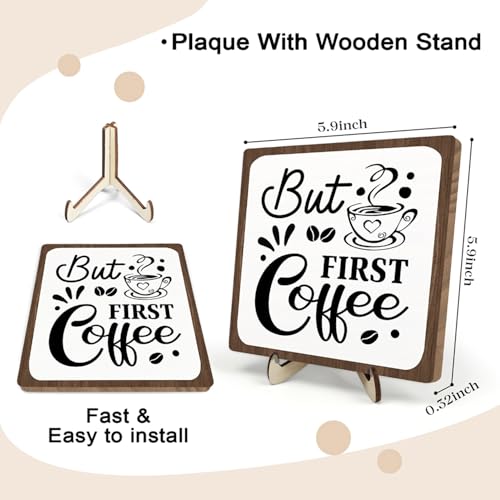 Coffee Bar Sign Plaque (White&Brown5 / 5.9 x 5.9 x 0.32 inches)