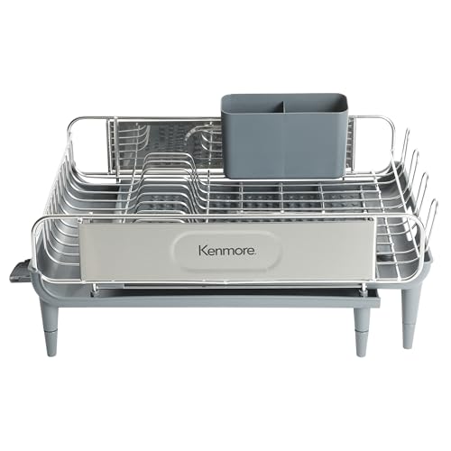Loxdell Expandable Full Size Rust Resistant Dish Rack with Drain Board and Flatware Caddy