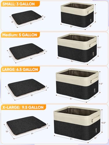 3 Pack Fabric Closet Storage Bins for Shelves (Black / 3PCS/Small-12x8x8)