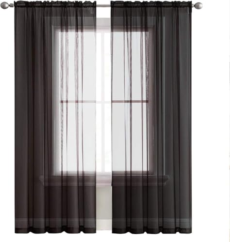 Black Sheer Curtains 4 Panels Rod Pocket Semi (Black / 52"W x 90"L (Pack of 4))