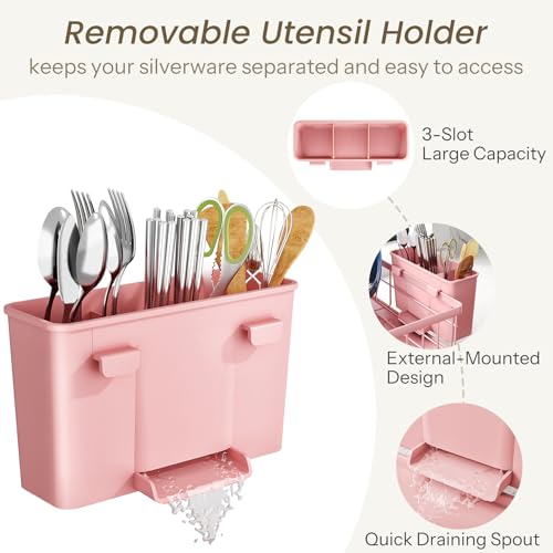 Dish Drying Rack for Small Kitchen Counter (Pink / 11" W x 15" L)