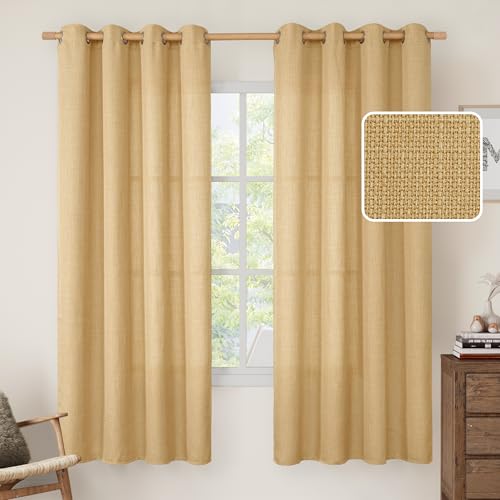 72 inch Long Linen Curtains for Bedroom 2 Panels (52"W x 72"L (Pack of 2) / Silver Grommet-caramel Brown)
