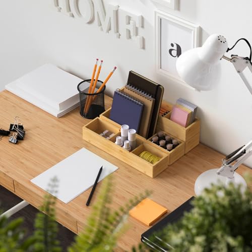 4 Packs Bamboo Drawer Organizer 2 pieces 12.6 * 6inches and 2 pieces 12.6 * 3.2inches (4 pieces 12.5X3.1)