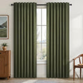 Green Blackout Curtains 95 Inches Long 2 Panels Set Room Darkening Vintage Farmhouse Country Linen Curtain Drapes for Bedroom Heavy Duty Thick Soundproof Viral Pleated Drapes (Olive Green / 52"W x 95"L (Pack of 2))