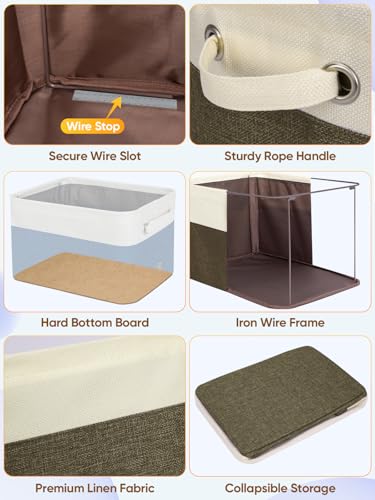 3 Pack Fabric Closet Storage Bins for Shelves (Brown / 3PCS/Medium-14x10x8.5)