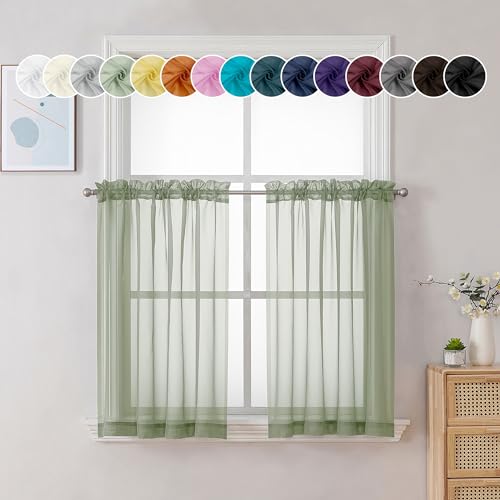 Sage Green Sheer Curtains 36 Inch Length (Sage Green / 42"W x 36"L (Pack of 2))