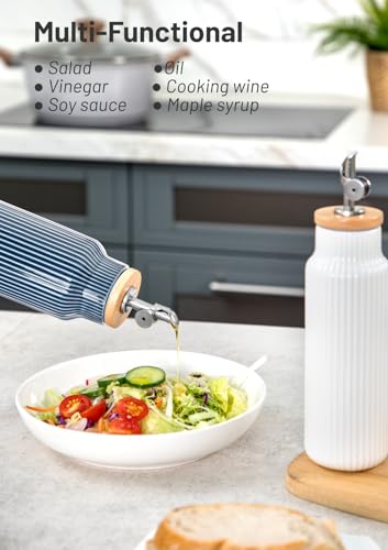 Ceramic Olive Oil Dispenser Bottle for Kitchen (20 Ounces / Blue)