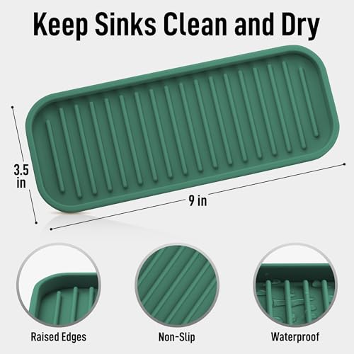 9x3.5) Silicone Sponge Holder for Kitchen Sink - Flexible Multipurpose Soap Tray - Sink Organizer for Kitchen, Bathroom, Makeup, Trinkets & More (Pine Green) (Pine Green (Medium) / Medium (9x3.5))
