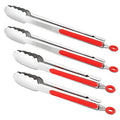 304 Stainless Steel Locking Kitchen Tongs (9" & 9" & 12" & 12" / Red)