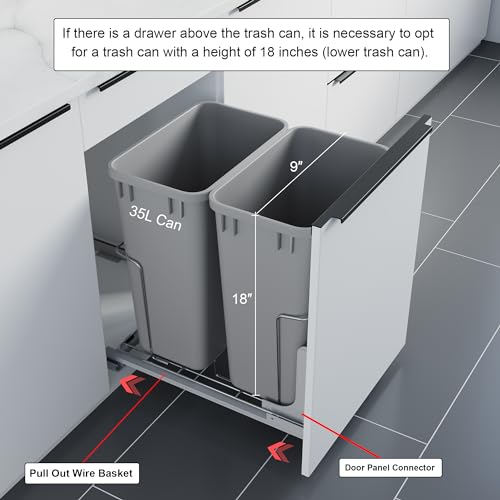 Dowell B18 Aluminum Base Wastebasket Pullout with Door Mount and Two 35Qt (Double Pull - 35Qt x 2)