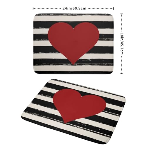 Valentine's Day Dish Drying Mat for Kitchen Counter Black Plaid Heart Microfiber Absorbent Dish Draining Reusable Washable Foldable Extra Large 18"x24" (24" x 18")