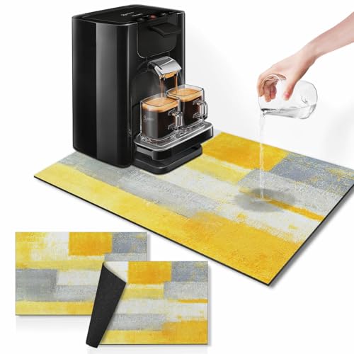 Coffee Mat for Countertops (Yellow White Grey Abstract)