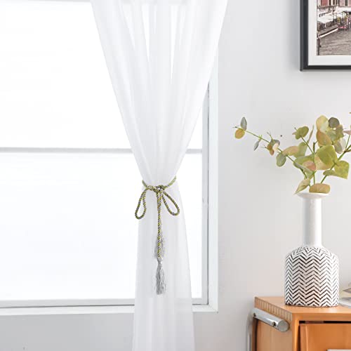Basic Rod Pocket Sheer Voile Window Curtain Liners White 2 Panels 52 Width 45 Inch Long for Kitchen Bedroom Children Living Room Yard (White / 52"W x 45"L (Pack of 2))