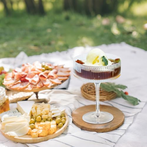24 Pieces Martini Glasses 10.5oz Plasitc Ribbed Coupe Glasses Champagne Shatterproof Acrylic Vintage Cocktail Glassware Margarita Wine Glasses Disposable Cups for Parties Wedding Anniversary Bar Clear (Clear / 24 PCS)