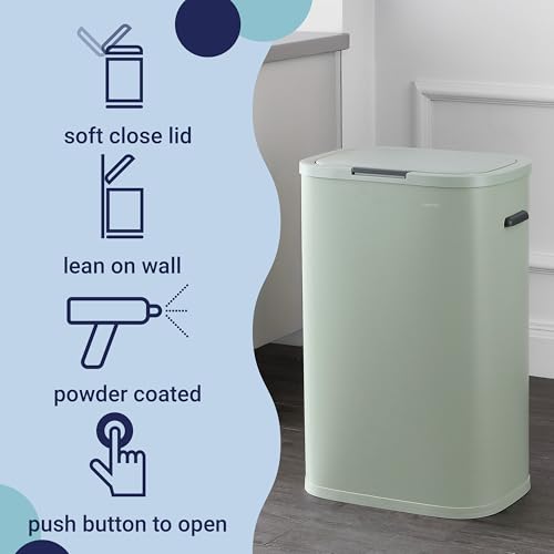 Tammi 14.5 Gal Slim Push Button Trash Can (Pistachio Gelato)