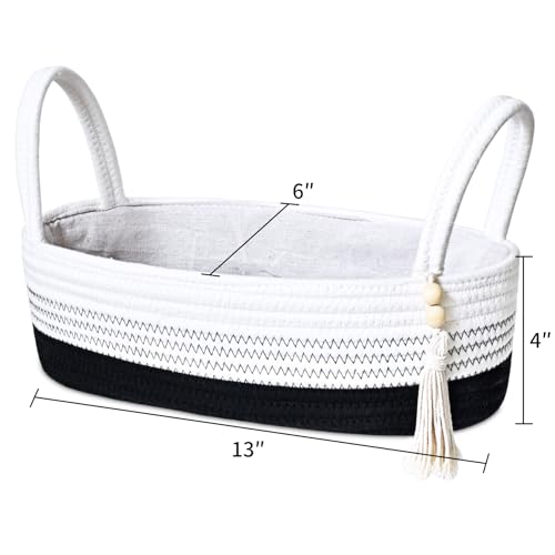 Small Storage Basket for Toilet Tank Top (White & Black / L(13x6x4 Inch))