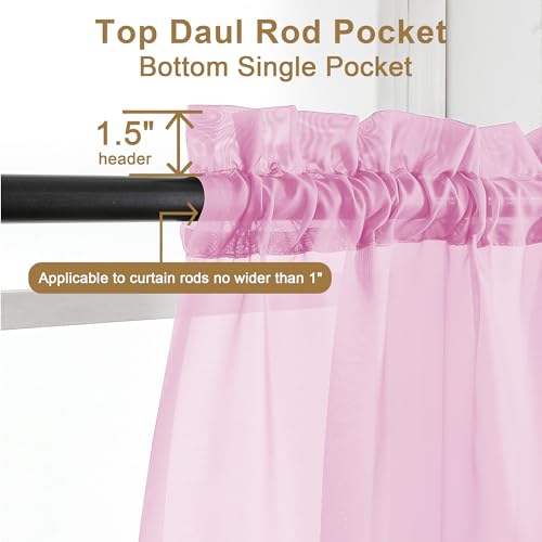 Sheer Curtains 63 Inch Length 2 Panels (Pink / 42"W x 63"L (Pack of 2))