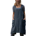 Japanese Pinafore Apron Smock Cotton Apron with Pockets Plus Size Aprons for Women (Dark Grey / Large)