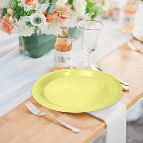 50 Pcs Light Yellow Paper Plates 7 Inch Yellow Dessert Plates Disposable Dinner Plates for Baby Shower Bridal Shower Birthday Party Supplies Disposable Paper Plate (light yellow dinner plates / 50 Pcs)