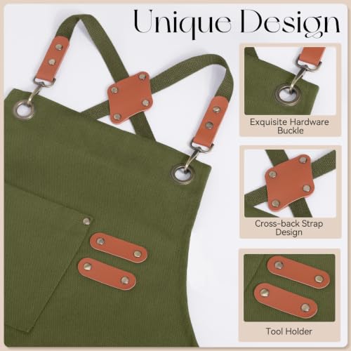 Chef Aprons for Men Women with Large Pockets (Olive Green)