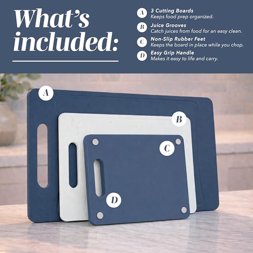 Non Slip Cutting Board Set (3 Cutting Boards / Blue and White Marble)