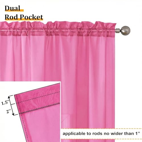 Hot Pink Sheer Curtains 84 Inches Long 2 Panels Set for Living Room (42"W x 84"L (Pack of 2) / Hot Pink)