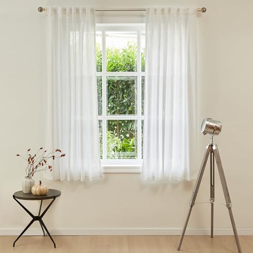 Curtains 63 Inch Length 2 Panels (50"W x 63"L (Pack of 2) / Beige White)