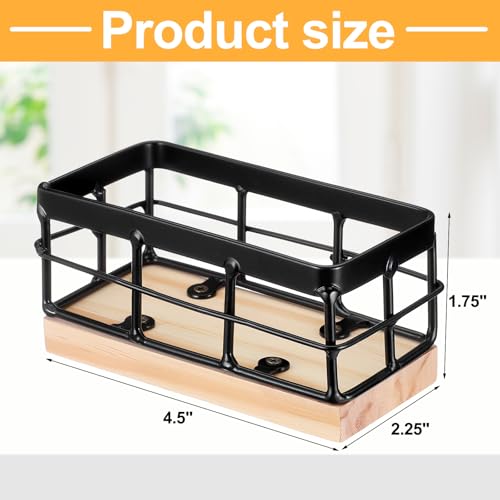 Sugar Packet Basket Iron Sugar Organizer with Wooden Base Small Caddy Iron Organizer Coffee Creamer Holder Tea Bag Caddy Holder for Coffee Bar Kitchen Home