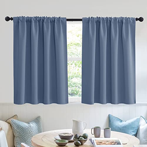 Short Blackout Curtains for Small Window Kitchen Bathroom Cafe RV (Stone Blue / 52"W x 36"L (Pack of 2))
