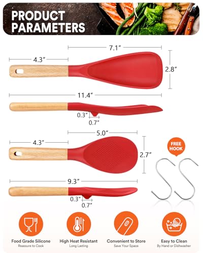 Cooking Spoon and Rice Scooper for Nonstick Cookware (Red)