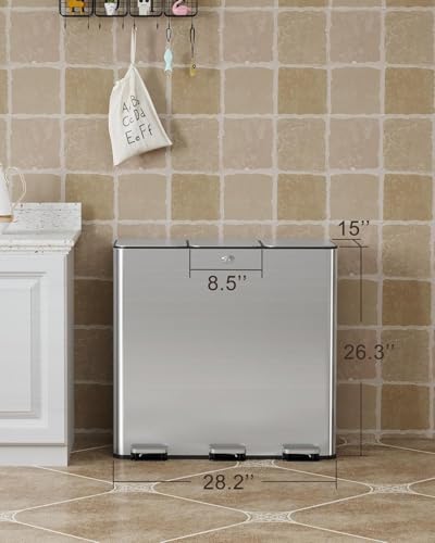 Trash Can 24 gal Triple Compartments (3 x 8 Gallon)