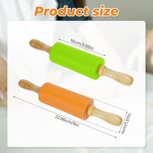 4 Pack Mini Rolling Pin for Kids 9 Inch Wooden Handle (orange + red + blue + green)