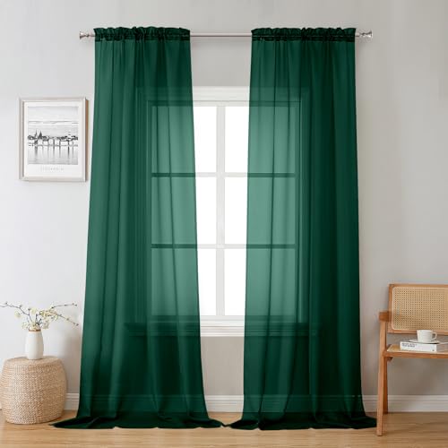 Hunter Green Sheer Curtains 96 Inches Long 2 Panels (Hunter Green / 42"W x 96"L (Pack of 2))