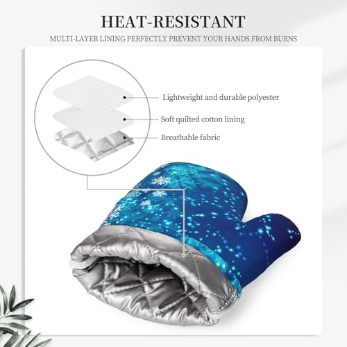 Oven Mitts and Pot Holders Blue Snowflake Winter Christmas Silicone Kitchen Accessories Set of 4 Heat Resistant Long Gloves Potholder Non (A063218)