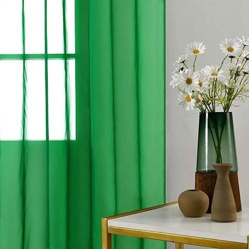 Solid Sheer Rod Pocket Curtain Voile Draperies 2 Panels White Beige Black Grey Coffee 52 Inch Width 54 Inch Long 1 Pair for Kitchen Bedroom Children Living Room Yard (Green / 52"W x 54"L (Pack of 2))