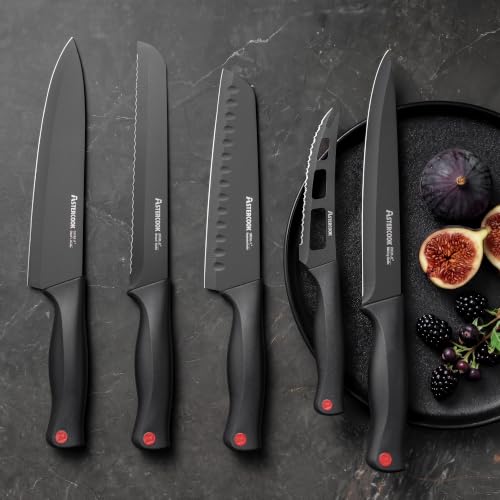 Knife Set for Kitchen with Block and Sharpener 21pcs (Black)