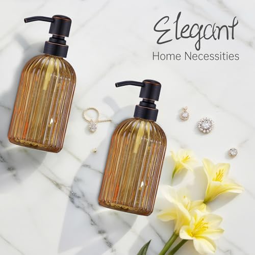 16 OZ Amber Glass Soap Dispenser (Oil Rubbed Bronze+amber / 2-Pack)