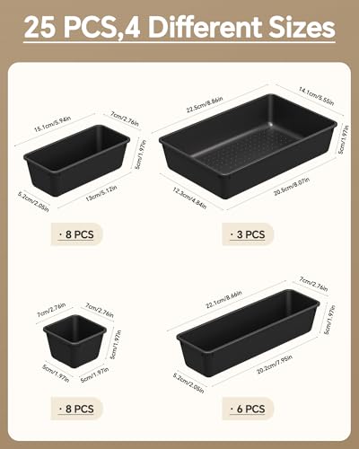 25 PCS Plastic Drawer Organizers Set (Black)