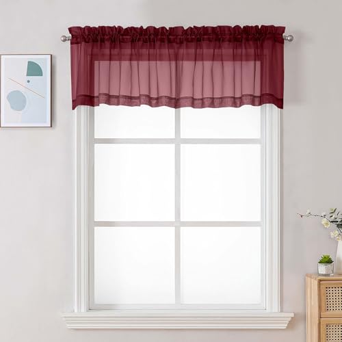 Burgundy Sheer Valances for Windows (Burgundy / 42"W x 16"L (Pack of 2))
