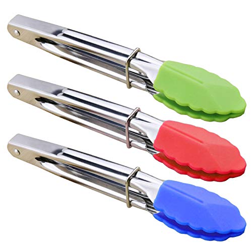 7 Inch Mini Tongs with Silicone Tips (7-inch / Red Blue Green)