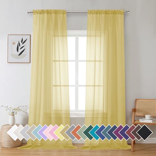 Yellow Sheer Curtains 2 Panel Sets 90 Inches Long (42"W x 90"L (Pack of 2) / Yellow)