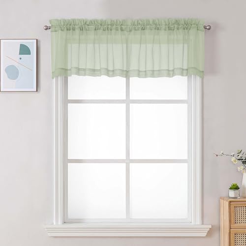 Light Green Sheer Valances for Windows (Light Green / 42"W x 16"L (Pack of 2))