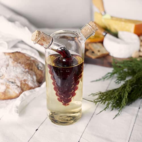 2-In-1 Oil and Vinegar Cruet Bottle with Cork Stoppers, Olive Oil and Balsamic Vinegar Dispenser, Hand Blown Glass, Pack of 1 (9 Ounces)