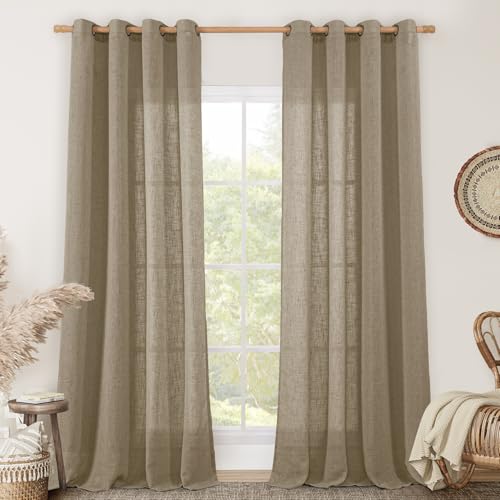 96 Inches Long Linen Sheer Curtains for Living Room 2 Panels (52"W x 96"L (Pack of 2) / Taupe)